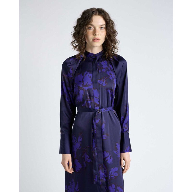 Cue Dark Cobalt Brushwork Floral Gathered Midi Dress image number 3